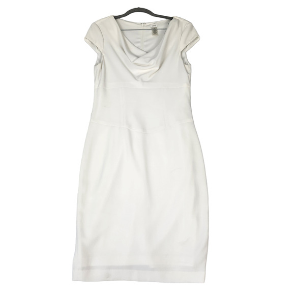 Cache Dresses & Skirts - Cache Dress Sz 6 Sheath Dress Drape Neck Cap Sleeves Off White